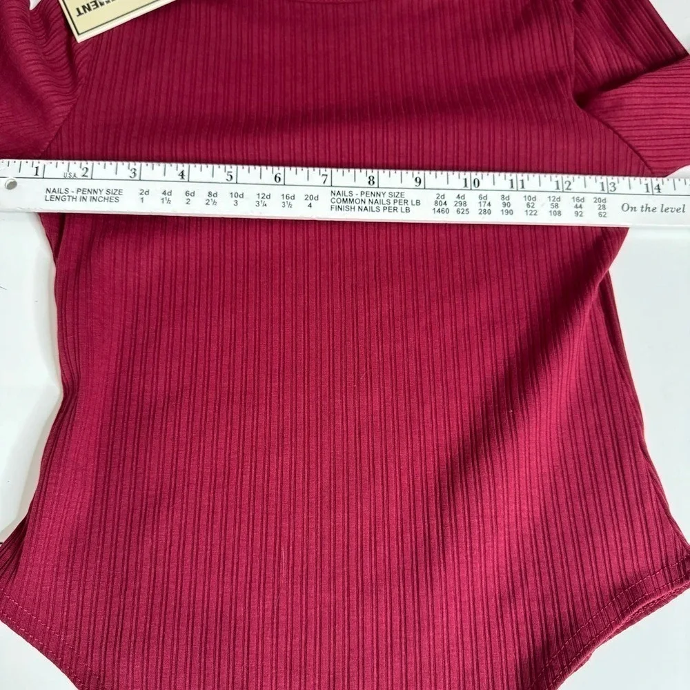 The Giving‎ Movement Bodysuit Ribbed Long Sleeve Maroon Burgundy Size S